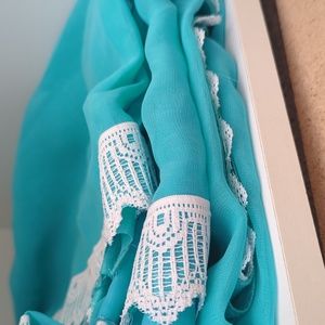 Solid Blue Lace Sari with Matching Blouse